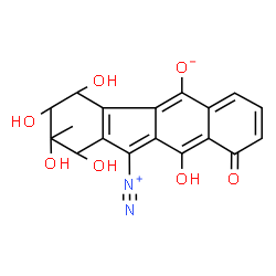 ChemSpider 2D Image | 11-Diazonio-1,2,3,4,10-pentahydroxy-2-methyl-9-oxo-2,3,4,9-tetrahydro-1H-benzo[b]fluoren-5-olate | C18H14N2O7