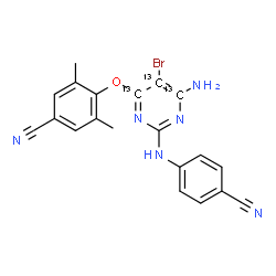ChemSpider 2D Image | 4-({6-Amino-5-bromo-2-[(4-cyanophenyl)amino](4,5,6-~13~C_3_)-4-pyrimidinyl}oxy)-3,5-dimethylbenzonitrile | C1713C3H15BrN6O
