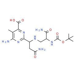 ChemSpider 2D Image | 6-amino-2-[3-amino-1-[[3-amino-2-(tert-butoxycarbonylamino)-3-oxo-propyl]amino]-3-oxo-propyl]-5-methyl-pyrimidine-4-carboxylic acid | C17H27N7O6