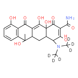 ChemSpider 2D Image | 4-{Bis[(~2~H_3_)methyl]amino}-3,6,10,12,12a-pentahydroxy-6-methyl-1,11-dioxo-1,4,4a,5,5a,6,11,12a-octahydro-2-tetracenecarboxamide | C22H18D6N2O8