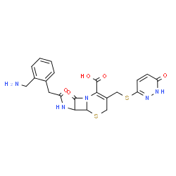 ChemSpider 2D Image | 7-({[2-(Aminomethyl)phenyl]acetyl}amino)-8-oxo-3-{[(6-oxo-1,6-dihydro-3-pyridazinyl)sulfanyl]methyl}-5-thia-1-azabicyclo[4.2.0]oct-2-ene-2-carboxylic acid | C21H21N5O5S2