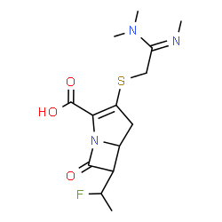 ChemSpider 2D Image | 3-{[(2Z)-2-(Dimethylamino)-2-(methylimino)ethyl]sulfanyl}-6-(1-fluoroethyl)-7-oxo-1-azabicyclo[3.2.0]hept-2-ene-2-carboxylic acid | C14H20FN3O3S