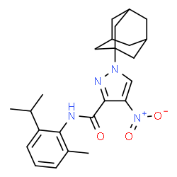 ChemSpider 2D Image | 1-(Adamantan-1-yl)-N-(2-isopropyl-6-methylphenyl)-4-nitro-1H-pyrazole-3-carboxamide | C24H30N4O3