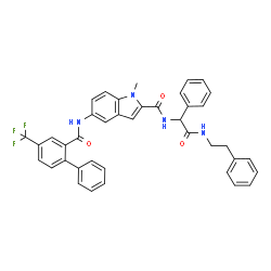 ChemSpider 2D Image | 1-Methyl-N-{2-oxo-1-phenyl-2-[(2-phenylethyl)amino]ethyl}-5-({[4-(trifluoromethyl)-2-biphenylyl]carbonyl}amino)-1H-indole-2-carboxamide | C40H33F3N4O3
