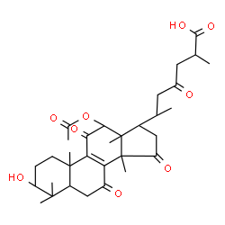 ChemSpider 2D Image | 12-Acetoxy-3-hydroxy-7,11,15,23-tetraoxolanost-8-en-26-oic acid | C32H44O9