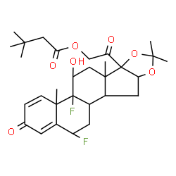ChemSpider 2D Image | 2-(4b,12-Difluoro-5-hydroxy-4a,6a,8,8-tetramethyl-2-oxo-2,4a,4b,5,6,6a,9a,10,10a,10b,11,12-dodecahydro-6bH-naphtho[2',1':4,5]indeno[1,2-d][1,3]dioxol-6b-yl)-2-oxoethyl 3,3-dimethylbutanoate | C30H40F2O7