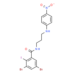 ChemSpider 2D Image | 3,5-Dibromo-2-iodo-N-{3-[(4-nitrophenyl)amino]propyl}benzamide | C16H14Br2IN3O3