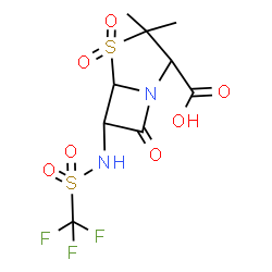ChemSpider 2D Image | 3,3-Dimethyl-7-oxo-6-{[(trifluoromethyl)sulfonyl]amino}-4-thia-1-azabicyclo[3.2.0]heptane-2-carboxylic acid 4,4-dioxide | C9H11F3N2O7S2