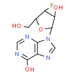 ChemSpider 2D Image | 9-(3-Deoxy-3-fluoropentofuranosyl)-1,9-dihydro-6H-purin-6-one | C10H11FN4O4