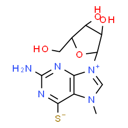 ChemSpider 2D Image | 2-Amino-7-methyl-9-pentofuranosyl-7H-purin-9-ium-6-thiolate | C11H15N5O4S