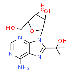 ChemSpider 2D Image | 2-[6-amino-8-(1-hydroxy-1-methyl-ethyl)purin-9-yl]-5-(hydroxymethyl)tetrahydrofuran-3,4-diol | C13H19N5O5