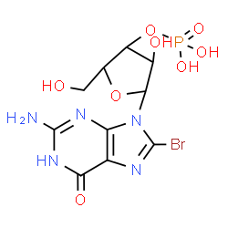 ChemSpider 2D Image | 2-Amino-8-bromo-9-(3-O-phosphonopentofuranosyl)-1,9-dihydro-6H-purin-6-one | C10H13BrN5O8P