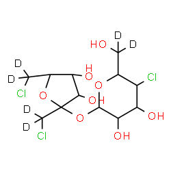 ChemSpider 2D Image | 1,6-Dichloro-1,6-dideoxy(1,1,6,6-~2~H_4_)hex-2-ulofuranosyl 4-chloro-4-deoxy(C~6~,C~6~-~2~H_2_)hexopyranoside | C12H13D6Cl3O8