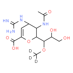 ChemSpider 2D Image | 5-Acetamido-2,6-anhydro-4-carbamimidamido-3,4,5-trideoxy-6-{2,3-dihydroxy-1-[(~2~H_3_)methyloxy]propyl}hex-2-enonic acid | C13H19D3N4O7
