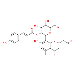 ChemSpider 2D Image | 1,5-Anhydro-1-[7-hydroxy-5-methyl-4-oxo-2-(2-oxopropyl)-4H-chromen-8-yl]-2-O-[(2E)-3-(4-hydroxyphenyl)-2-propenoyl]hexitol | C28H28O11