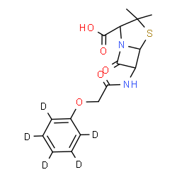 ChemSpider 2D Image | 3,3-Dimethyl-7-oxo-6-({[(~2~H_5_)phenyloxy]acetyl}amino)-4-thia-1-azabicyclo[3.2.0]heptane-2-carboxylic acid | C16H13D5N2O5S