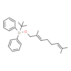 ChemSpider 2D Image | {[(2E)-2,7-Dimethyl-2,6-octadien-1-yl]oxy}(2-methyl-2-propanyl)diphenylsilane | C26H36OSi