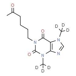 ChemSpider 2D Image | 3,7-Bis[(~2~H_3_)methyl]-1-(5-oxohexyl)-3,7-dihydro-1H-purine-2,6-dione | C13H12D6N4O3