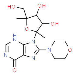 ChemSpider 2D Image | 9-(1-Deoxy-5-methylhex-2-ulofuranosyl)-8-(4-morpholinyl)-3,9-dihydro-6H-purin-6-one | C16H23N5O6