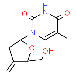 ChemSpider 2D Image | 1-[5-(Hydroxymethyl)-4-methylenetetrahydro-2-furanyl]-5-methyl-2,4(1H,3H)-pyrimidinedione | C11H14N2O4