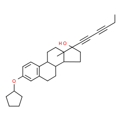 ChemSpider 2D Image | 3-(Cyclopentyloxy)-17-(1,3-hexadiyn-1-yl)-13-methyl-7,8,9,11,12,13,14,15,16,17-decahydro-6H-cyclopenta[a]phenanthren-17-ol | C29H36O2