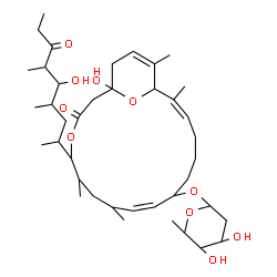 ChemSpider 2D Image | (9Z,15Z)-1-Hydroxy-5-(5-hydroxy-4,6-dimethyl-7-oxo-2-nonanyl)-6,8,16,18-tetramethyl-3-oxo-4,21-dioxabicyclo[15.3.1]henicosa-9,15,18-trien-11-yl 2,6-dideoxyhexopyranoside | C40H66O10