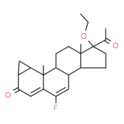 ChemSpider 2D Image | 1-Acetyl-1-ethoxy-5-fluoro-8b,10a-dimethyl-2,3,3a,3b,7a,8,8a,8b,8c,9,10,10a-dodecahydrocyclopenta[a]cyclopropa[g]phenanthren-7(1H)-one | C24H31FO3