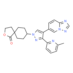 ChemSpider 2D Image | 8-(4-([1,2,4]Triazolo[1,5-a]pyridin-6-yl)-3-(6-methylpyridin-2-yl)-1H-pyrazol-1-yl)-2-oxaspiro[4.5]decan-1-one | C24H24N6O2