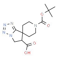 ChemSpider 2D Image | 1-{[(2-Methyl-2-propanyl)oxy]carbonyl}-5',6'-dihydrospiro[piperidine-4,7'-pyrrolo[1,2-d]tetrazole]-6'-carboxylic acid | C14H21N5O4