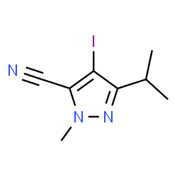 ChemSpider 2D Image | 4-Iodo-3-isopropyl-1-methyl-1H-pyrazole-5-carbonitrile | C8H10IN3