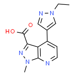 ChemSpider 2D Image | 4-(1-ethylpyrazol-4-yl)-1-methylpyrazolo[3,4-b]pyridine-3-carboxylic acid | C13H13N5O2