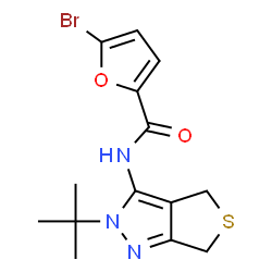 ChemSpider 2D Image | 5-Bromo-N-[2-(2-methyl-2-propanyl)-2,6-dihydro-4H-thieno[3,4-c]pyrazol-3-yl]-2-furamide | C14H16BrN3O2S