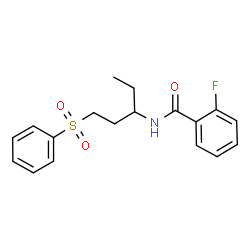 ChemSpider 2D Image | 2-Fluoro-N-[1-(phenylsulfonyl)-3-pentanyl]benzamide | C18H20FNO3S
