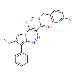 ChemSpider 2D Image | 3-(4-Chlorobenzyl)-8-ethyl-7-phenylpyrazolo[5,1-c]pyrimido[4,5-e][1,2,4]triazin-4(3H)-one | C22H17ClN6O