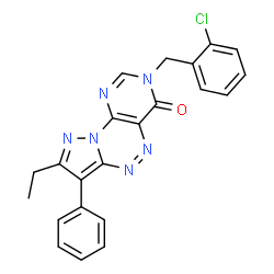 ChemSpider 2D Image | 3-(2-Chlorobenzyl)-8-ethyl-7-phenylpyrazolo[5,1-c]pyrimido[4,5-e][1,2,4]triazin-4(3H)-one | C22H17ClN6O