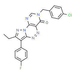 ChemSpider 2D Image | 3-(4-Chlorobenzyl)-8-ethyl-7-(4-fluorophenyl)pyrazolo[5,1-c]pyrimido[4,5-e][1,2,4]triazin-4(3H)-one | C22H16ClFN6O