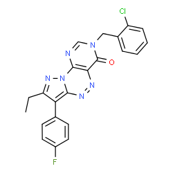 ChemSpider 2D Image | 3-(2-Chlorobenzyl)-8-ethyl-7-(4-fluorophenyl)pyrazolo[5,1-c]pyrimido[4,5-e][1,2,4]triazin-4(3H)-one | C22H16ClFN6O