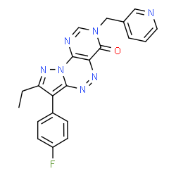 ChemSpider 2D Image | 8-Ethyl-7-(4-fluorophenyl)-3-(3-pyridinylmethyl)pyrazolo[5,1-c]pyrimido[4,5-e][1,2,4]triazin-4(3H)-one | C21H16FN7O