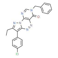 ChemSpider 2D Image | 3-Benzyl-7-(4-chlorophenyl)-8-ethylpyrazolo[5,1-c]pyrimido[4,5-e][1,2,4]triazin-4(3H)-one | C22H17ClN6O