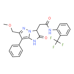 ChemSpider 2D Image | 2-[6-(Methoxymethyl)-2-oxo-7-phenyl-2,3-dihydro-1H-imidazo[1,2-b]pyrazol-3-yl]-N-[2-(trifluoromethyl)phenyl]acetamide | C22H19F3N4O3