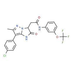 ChemSpider 2D Image | 2-[7-(4-Chlorophenyl)-6-methyl-2-oxo-2,3-dihydro-1H-imidazo[1,2-b]pyrazol-3-yl]-N-[3-(trifluoromethoxy)phenyl]acetamide | C21H16ClF3N4O3