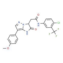 ChemSpider 2D Image | N-[4-Chloro-3-(trifluoromethyl)phenyl]-2-[7-(4-methoxyphenyl)-2-oxo-2,3-dihydro-1H-imidazo[1,2-b]pyrazol-3-yl]acetamide | C21H16ClF3N4O3