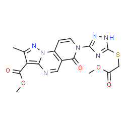 ChemSpider 2D Image | Methyl 7-{3-[(2-methoxy-2-oxoethyl)sulfanyl]-1H-1,2,4-triazol-5-yl}-2-methyl-6-oxo-6,7-dihydropyrazolo[1,5-a]pyrido[3,4-e]pyrimidine-3-carboxylate | C17H15N7O5S