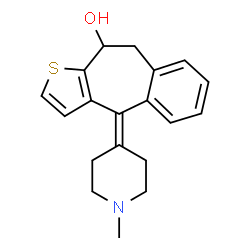 ChemSpider 2D Image | 4-(1-methyl-4-piperidinylidene)-9,10-dihydro-4H-benzo[4,5]cyclohepta[1,2-b]thiophen-10-ol | C19H21NOS
