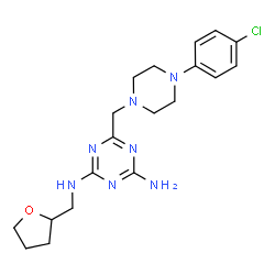 ChemSpider 2D Image | 6-{[4-(4-Chlorophenyl)-1-piperazinyl]methyl}-N-(tetrahydro-2-furanylmethyl)-1,3,5-triazine-2,4-diamine | C19H26ClN7O