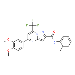 ChemSpider 2D Image | 5-(3,4-Dimethoxyphenyl)-N-(2-methylphenyl)-7-(trifluoromethyl)pyrazolo[1,5-a]pyrimidine-2-carboxamide | C23H19F3N4O3