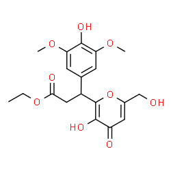 ChemSpider 2D Image | Ethyl 3-(4-hydroxy-3,5-dimethoxyphenyl)-3-[3-hydroxy-6-(hydroxymethyl)-4-oxo-4H-pyran-2-yl]propanoate | C19H22O9