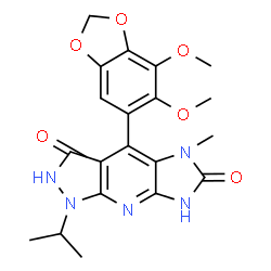 ChemSpider 2D Image | 4-(6,7-Dimethoxy-1,3-benzodioxol-5-yl)-1-isopropyl-5-methyl-1,2,5,7-tetrahydroimidazo[4,5-b]pyrazolo[4,3-e]pyridine-3,6-dione | C20H21N5O6
