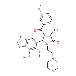 ChemSpider 2D Image | 5-(6,7-Dimethoxy-1,3-benzodioxol-5-yl)-3-hydroxy-4-(3-methoxybenzoyl)-1-[2-(4-morpholinyl)ethyl]-1,5-dihydro-2H-pyrrol-2-one | C27H30N2O9