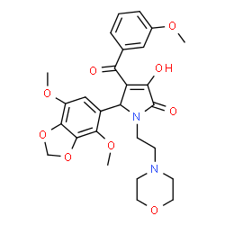ChemSpider 2D Image | 5-(4,7-Dimethoxy-1,3-benzodioxol-5-yl)-3-hydroxy-4-(3-methoxybenzoyl)-1-[2-(4-morpholinyl)ethyl]-1,5-dihydro-2H-pyrrol-2-one | C27H30N2O9